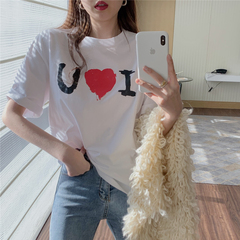 白色夏季新款情侶款愛心塗鴉秋冬新款