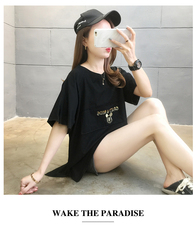 Real shot pure cotton fat oversized loose top embroidery Casual Short Sleeve T-Shirt Korean version