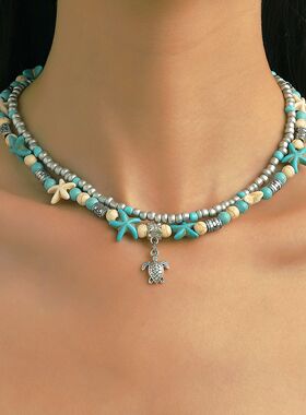 项链2023新款爆款锁骨链波西米亚海龟吊坠海星松石配饰品necklace