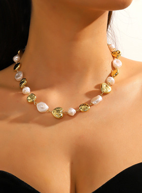 外贸金色心形亚克力CCB爱心项链手链耳环套装 仿珍珠串珠项链