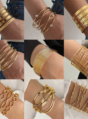 欧美风金属镂空几何叠戴波浪开口