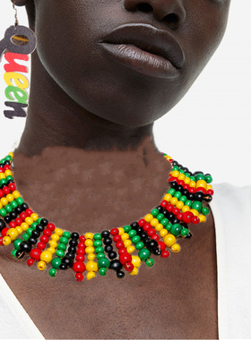 复古木质项链非洲风情木珠手工多层编织颈链Wood necklace women