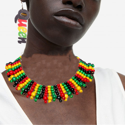 复古木质项链非洲风情木珠手工多层编织颈链Wood necklace women