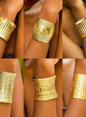 欧美夸张大宽袖口女金属手镯部落风开口雕刻花纹复古手饰bracelet