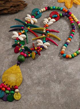 necklace women民族风椰壳编制项链流苏毛衣链外贸饰品