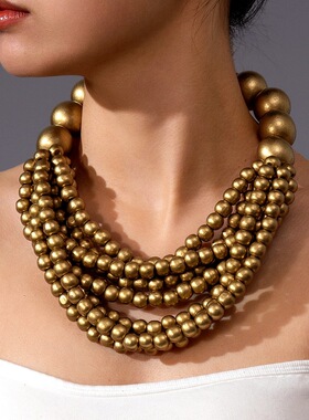 necklace women时尚百搭手工木珠项链欧美复古多层个性创意颈链