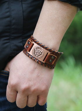复古牛皮奥丁潮男手链