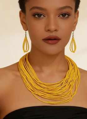 爆款时尚手工串珠波西米亚项链简约风耳环配饰套装