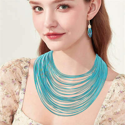 Fashion magnet multi-layer necklace women编织时尚多层锁骨链