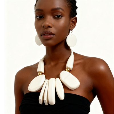 新款几何木质项链耳环套装