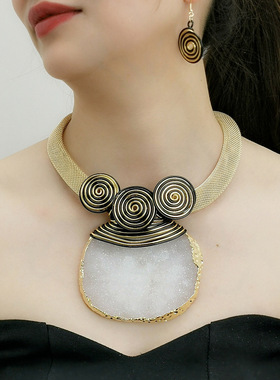 新款夸张华丽几何水晶原矿石吊坠