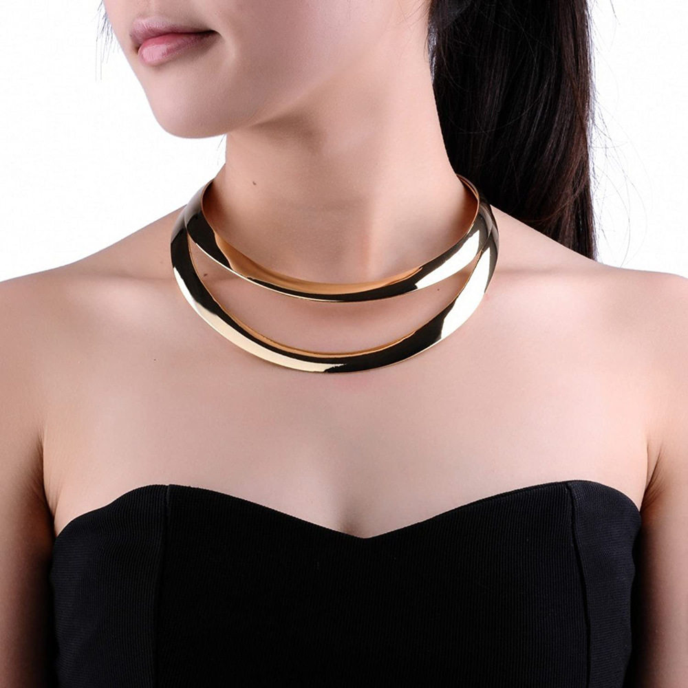 欧美简约双层金属项圈朋克百搭颈圈项链女women choker necklace