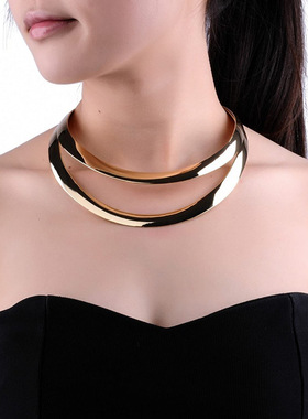 欧美简约双层金属项圈朋克百搭颈圈项链女women choker necklace