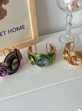 欧美几何镶钻编织手镯女时尚百搭