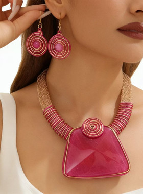 仿水晶树脂梯形吊坠项链+手工