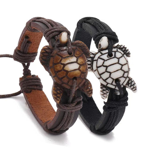 men bracelet women新款海洋系仿古乌龟简约潮流皮质手饰 热卖手