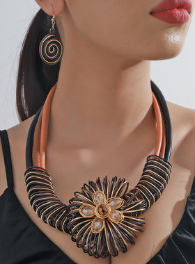 2025新款欧美夸张项链套装流苏手工舞台宴会项链女士饰品necklace