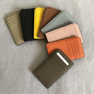 h家卡包女新款荔枝纹头层牛皮竖款卡夹超薄小巧迷你卡套真皮卡夹