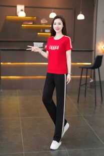 长裤 云粤祺2026夏季 女士短袖 休闲运动套装 冰丝跑步两件套显瘦 时尚