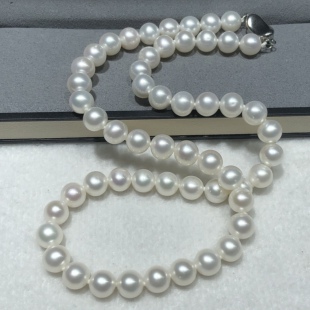 正圆形天然淡水珍珠项链7.5 长毛衣饰品天女 8mm极光冷白色妈妈款