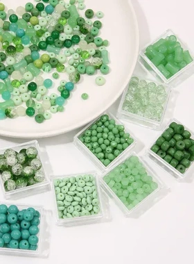 透明手串玻璃手工车轮珠饰品竹节实色水晶珠手链圆珠diy项链绿色