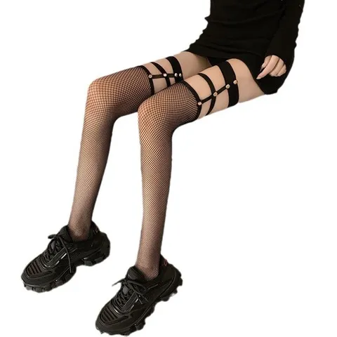 网红过膝袜子女镂空长筒吊带铆钉渔网袜性感黑丝辣妹暗黑朋克,女士内衣/男士内衣/家居服,连裤袜/打底袜,淘宝优惠券,粉丝福利购,淘宝优惠卷
