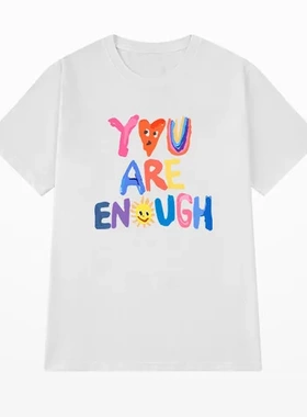 半袖小众设计T恤纯棉印花白色潮女220G涂鸦英文韩版宽松短袖百搭