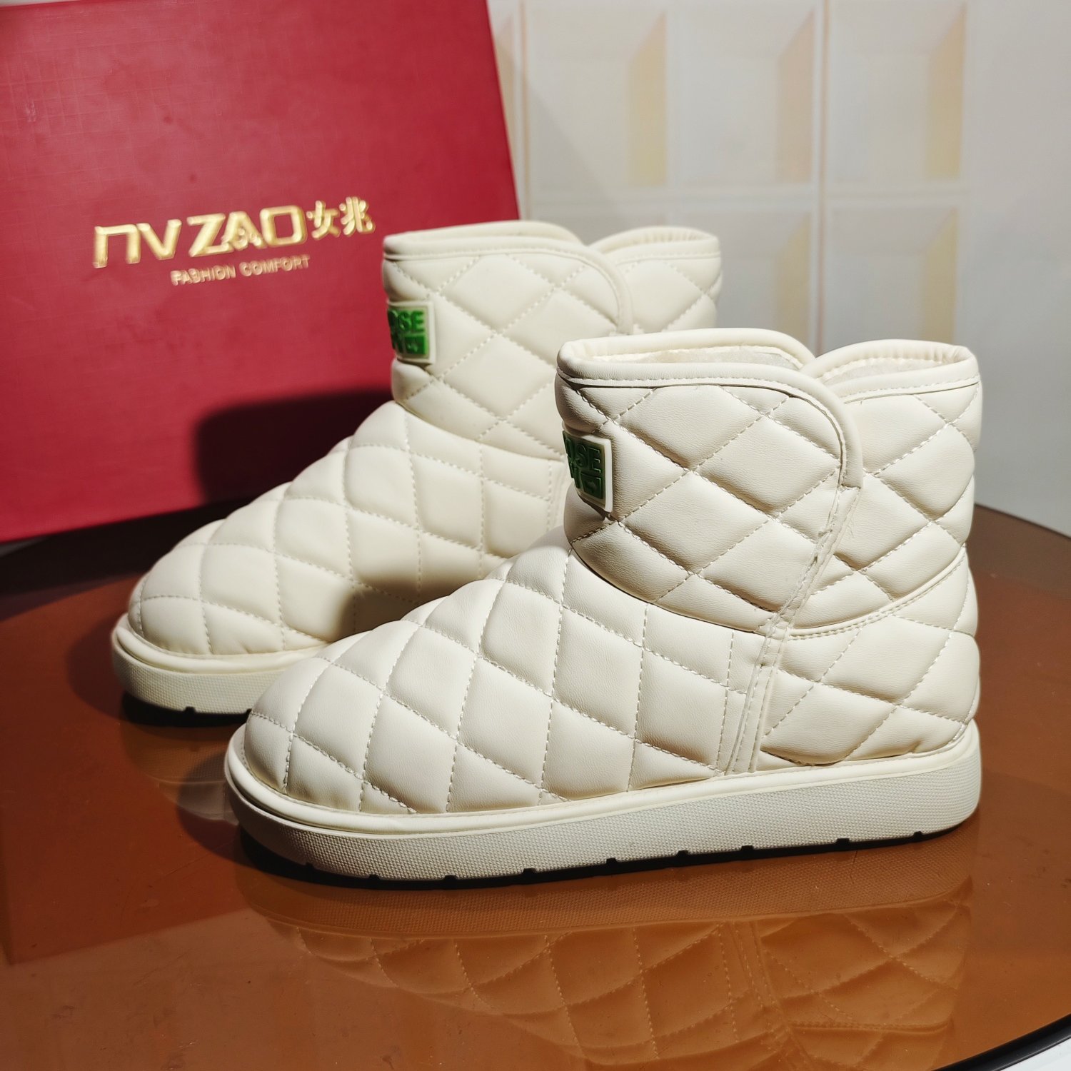 女兆家341314R羊皮羊毛断码清仓撤柜外贸雪地靴防滑菱格小香风