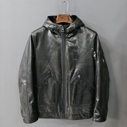 山羊皮水貂皮内胆真皮皮衣连帽外套短款冬季男士新款皮夹克天内