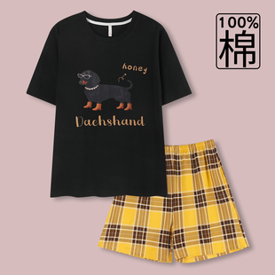 纯棉100%全棉女士卡通格子家居服夏天套装 夏季 2026新款 睡衣女款
