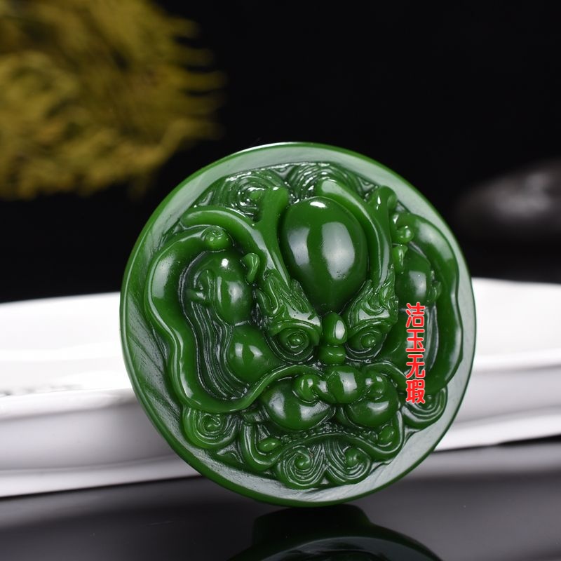 和田玉色碧色玉皮带扣腰佩白玉龙头玉佩男款生肖龙腰带扣兽头