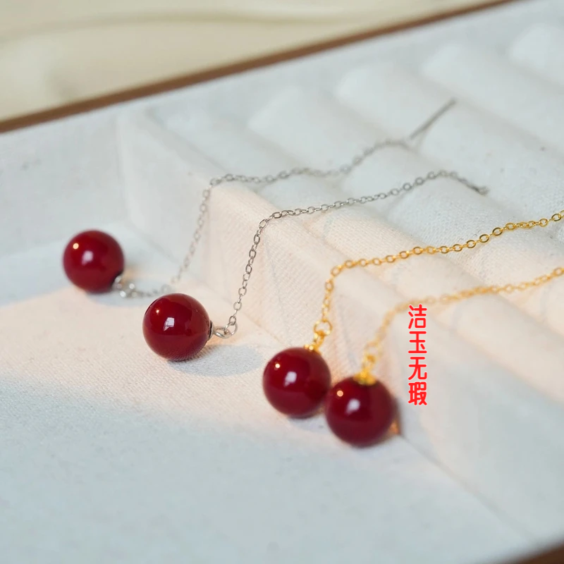 新款朱砂耳线流苏耳环简约女款新中式裸珠耳坠耳饰品