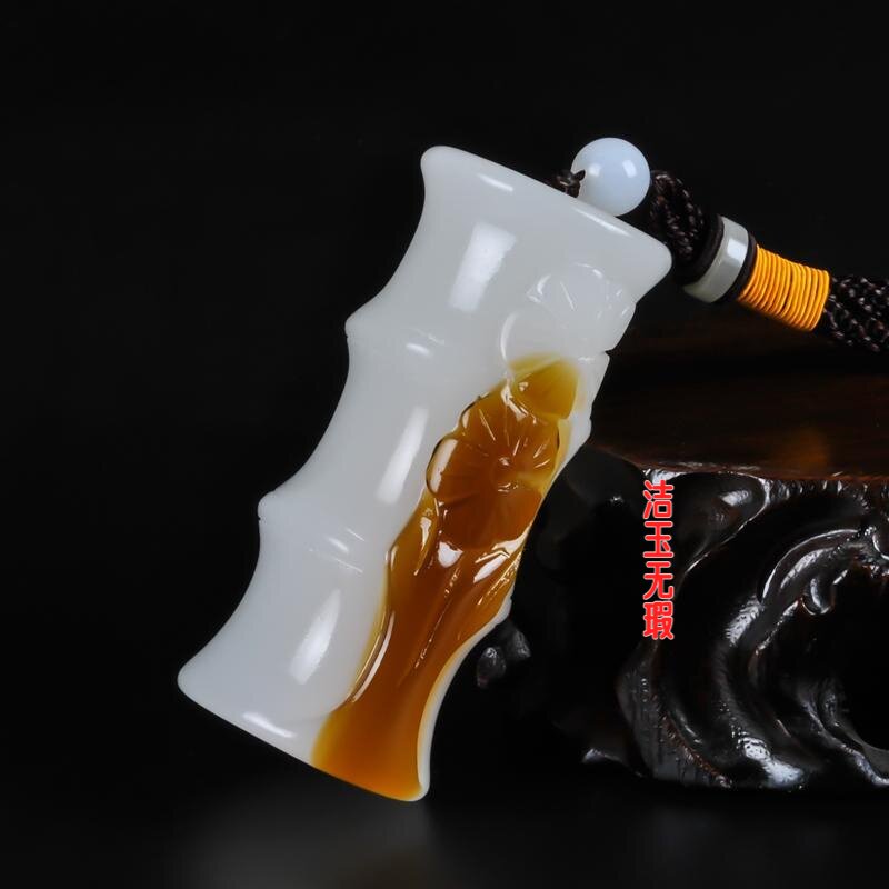 和田玉色把件 竹节手把件 节节高升 白玉原石把玩件