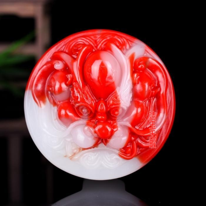 鸡血玉龙头腰扣皮带扣男款玉石彩玉丝玉腰配龙行天下腰带饰