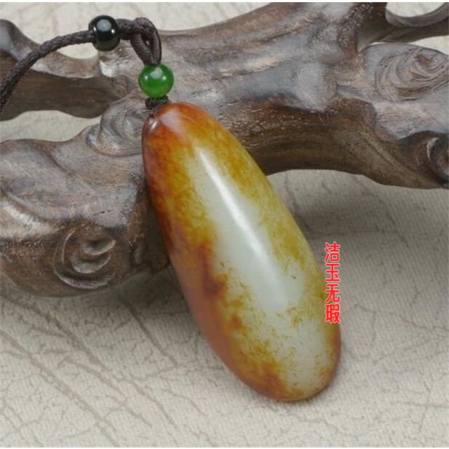 和田玉色原石吊坠带红皮原石白玉挂件项坠项链