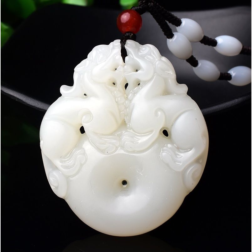 和田羊脂白玉貔貅双兽吊坠项链挂件平安扣无事牌玉牌玉佩
