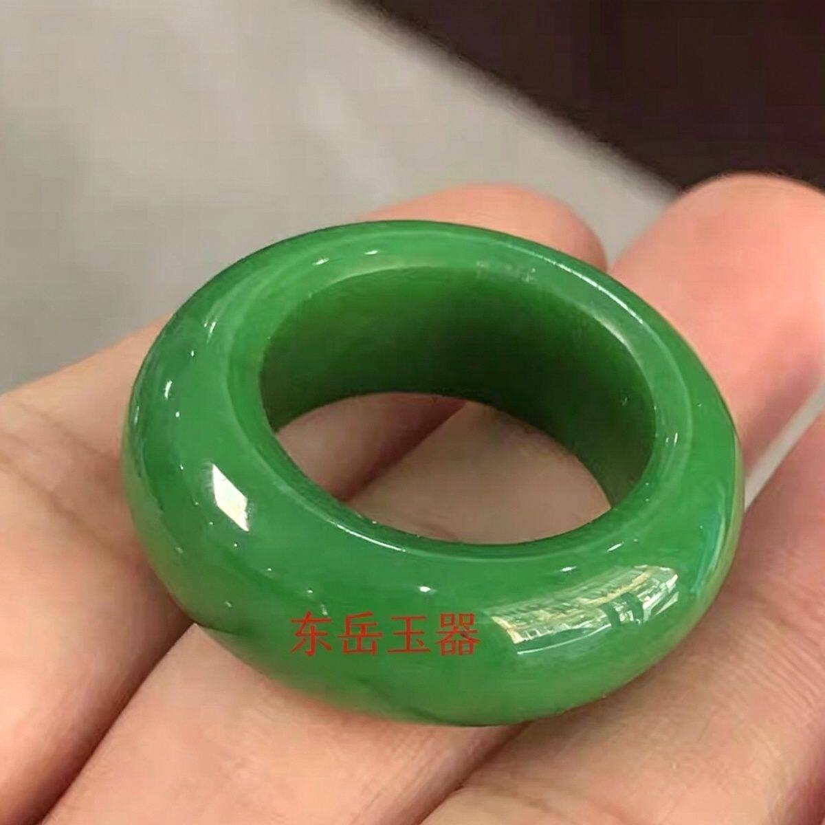 天然仿缅甸翡翠干青戒指石英岩玉石阳绿指环男女款玉扳指戒指