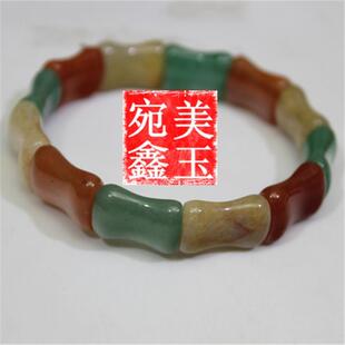玉石东陵玉手排男女款手串加宽竹节手链水晶玉器绿色翡翠色