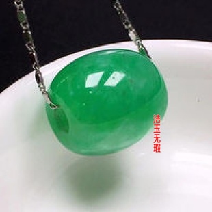 玉越 拍玉石绿色珠项链阳绿路路通吊坠桶珠满绿珠