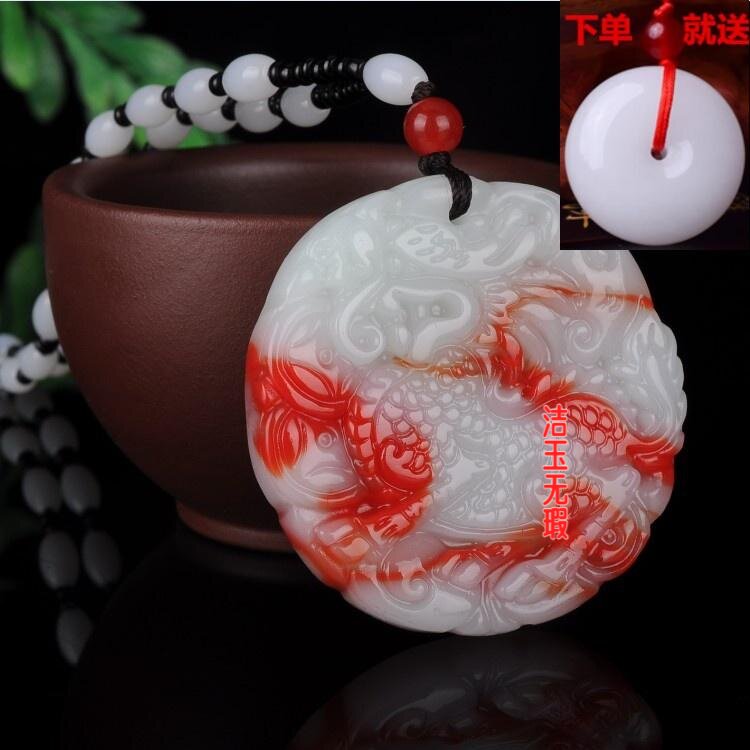 精雕鸡血玉石麒麟挂件男女鸡血石飘花貔貅玉吊坠玉项链毛衣链