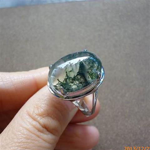 水草玛瑙戒指925银镀18K金镶嵌戒指