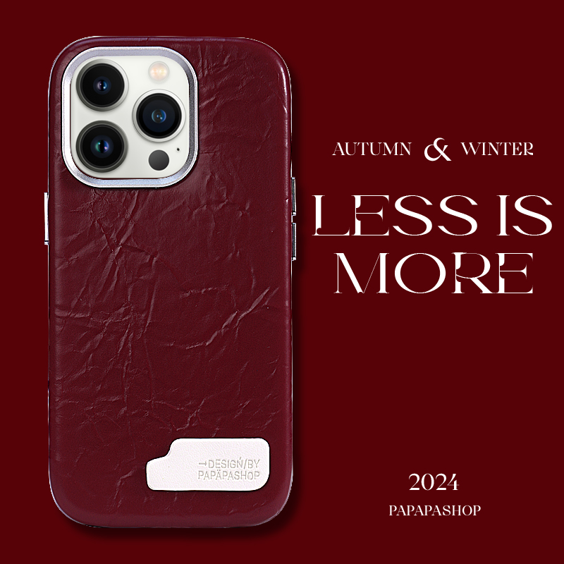 PaPaPa制造局  ins小众褶皱油蜡纯色皮质酒红太妃糖咖手机壳适用于iPhone16promax保护套15pro/14pro手机壳