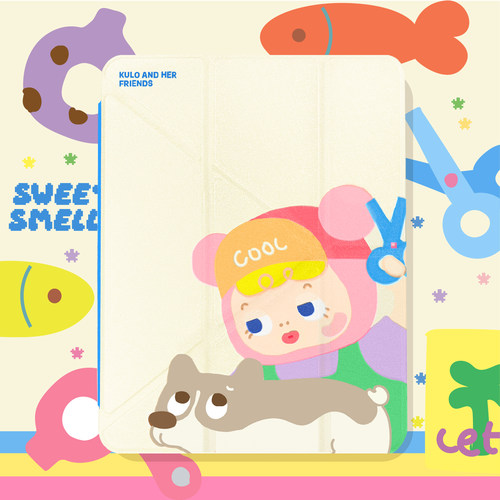 PaPaPa制造局   kulo剪狗毛手绘涂鸦Y折细闪亮片背面三折iPad2025保护套新款苹果iPad11保护壳Pro11寸