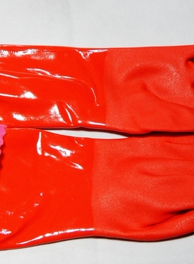 1双装恒大红色40cm加绒磨砂PVC棉毛浸塑手套耐油耐酸碱工业劳保