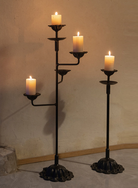 复古侘寂风烛台落地灯座禅意民宿老式蜡烛台架中古装饰铁艺摆件