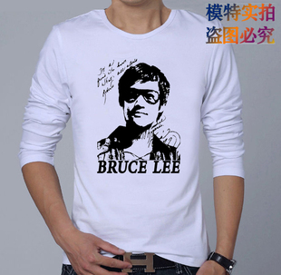 李小龙T恤长袖中国青少年学生男士肌肉衣服男装打底衫2020秋衣潮