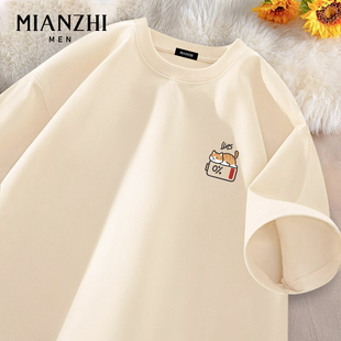 棉致新款 t恤男纯棉2026夏季 青少年潮流半袖 上衣服 卡通猫宽松短袖