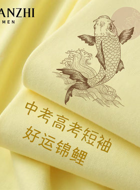 棉致2026走向辉煌中高考鹅黄色好运锦鲤短袖t恤无字可进考场衣服