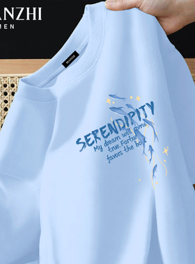 棉致冰蓝色鲸鱼短袖t恤男纯棉2025夏季宽松潮牌ins青少年大码半袖