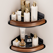 胡桃木浴室三角置物架化妆室免打孔洗手间浴室架子转墙角收纳层架